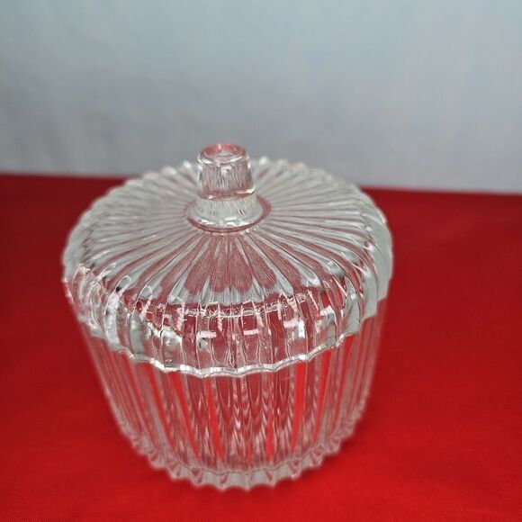 Sugar Bowl Jelly Jam Jar Ribbed Honey Pot Art-Deco Style VTG Glass Relish Dish - Picture 7 of 11